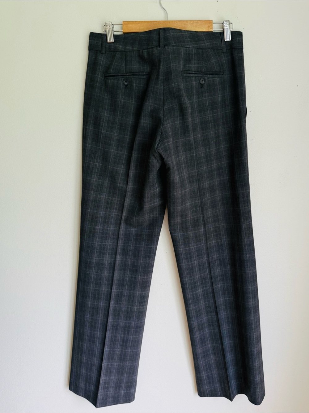 Theory Demetria Wool Plaid Trouser Pants in Grey - Picture 4 of 5